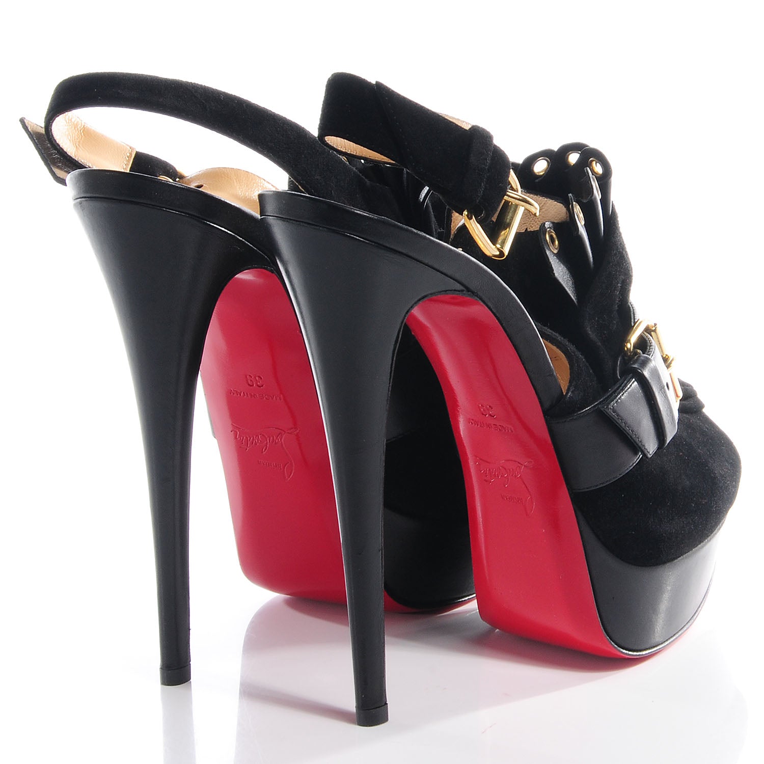Christian Louboutin Velour Jem 150 Platform Peep Toe Sandals 39 Black 4 of 7