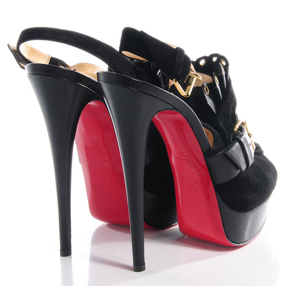 Christian Louboutin Velour Jem 150 Platform Peep Toe Sandals 39 Black 4 of 7