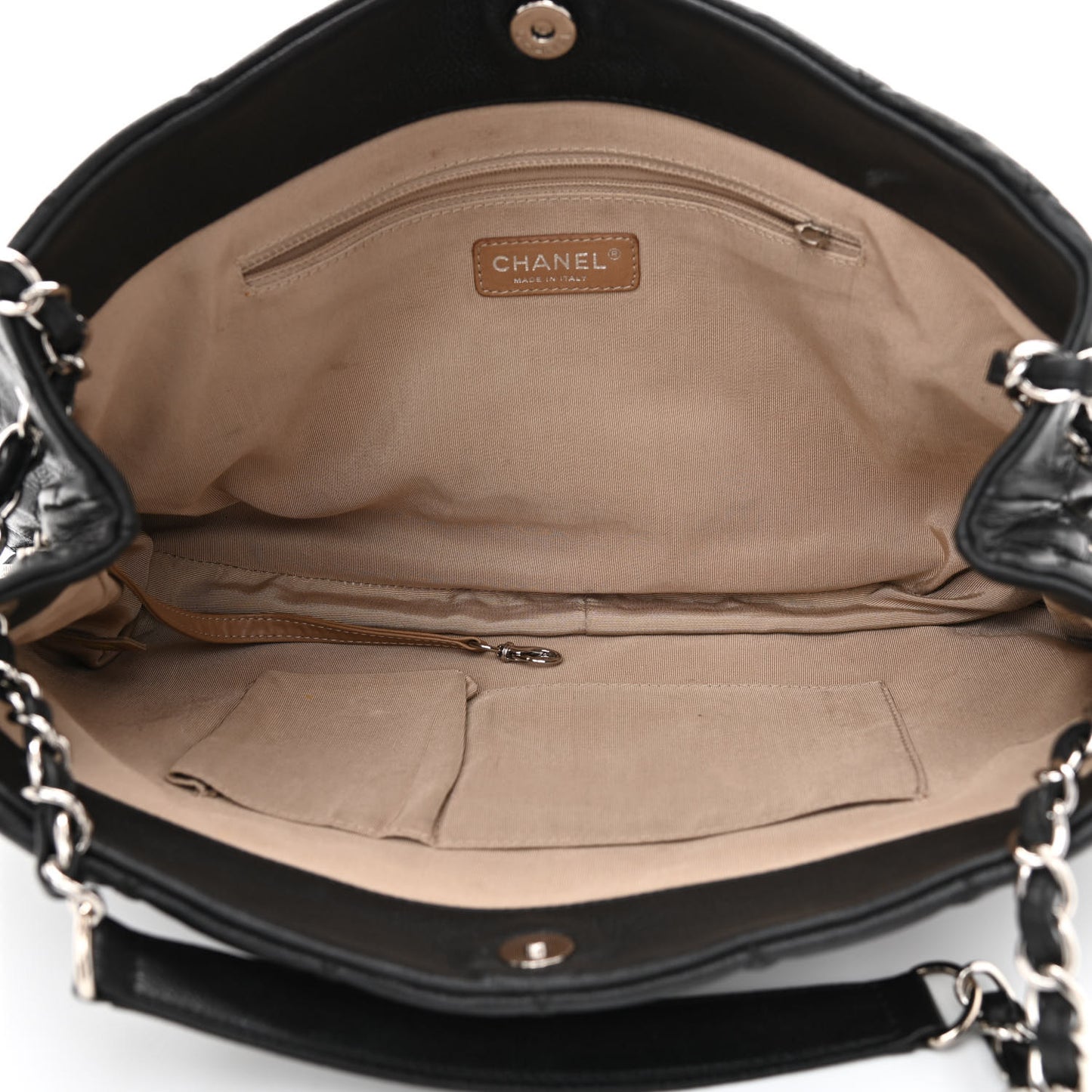 Caviar Quilted Expandable Zip Shoulder Bag Black