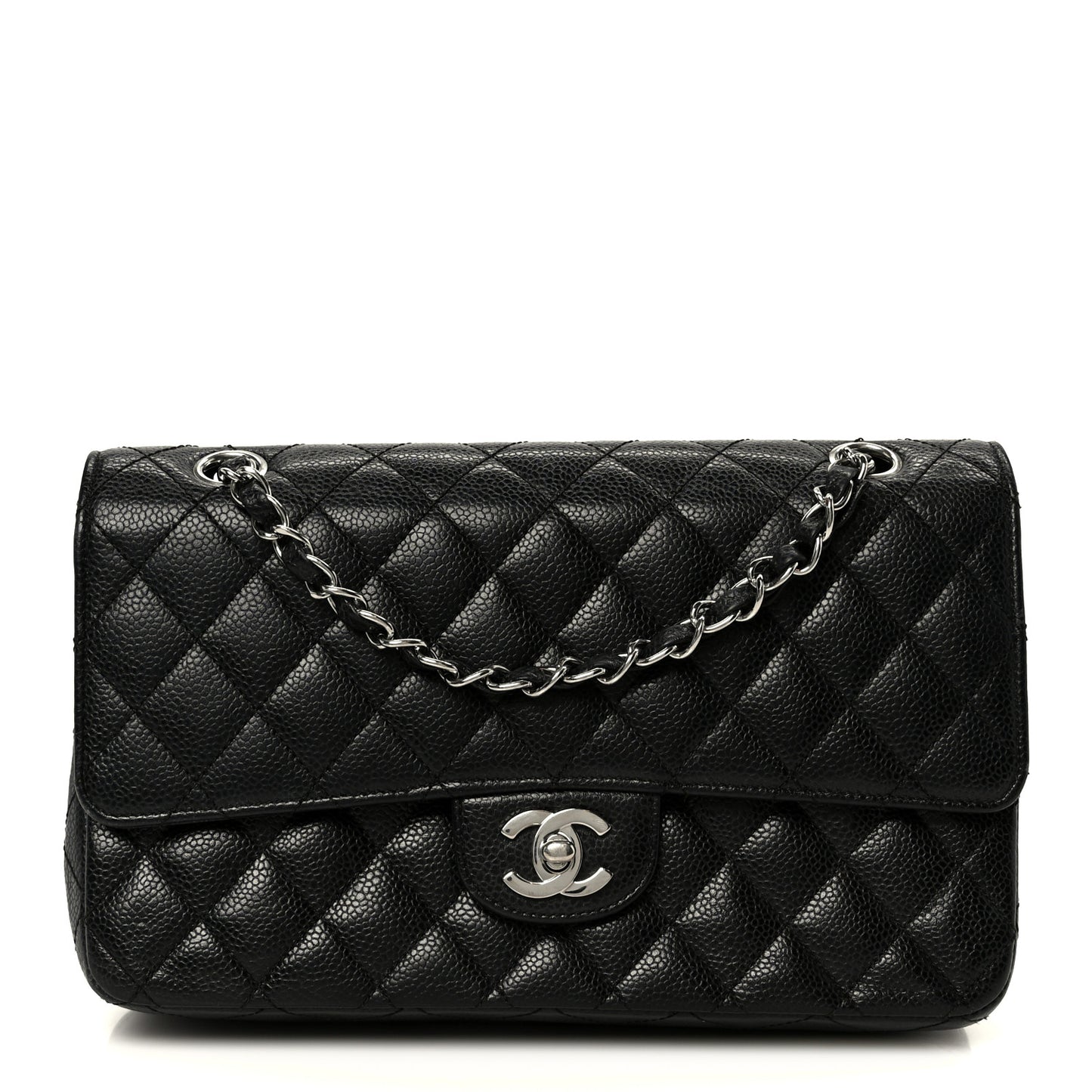 Caviar Quilted Medium Double Flap Black