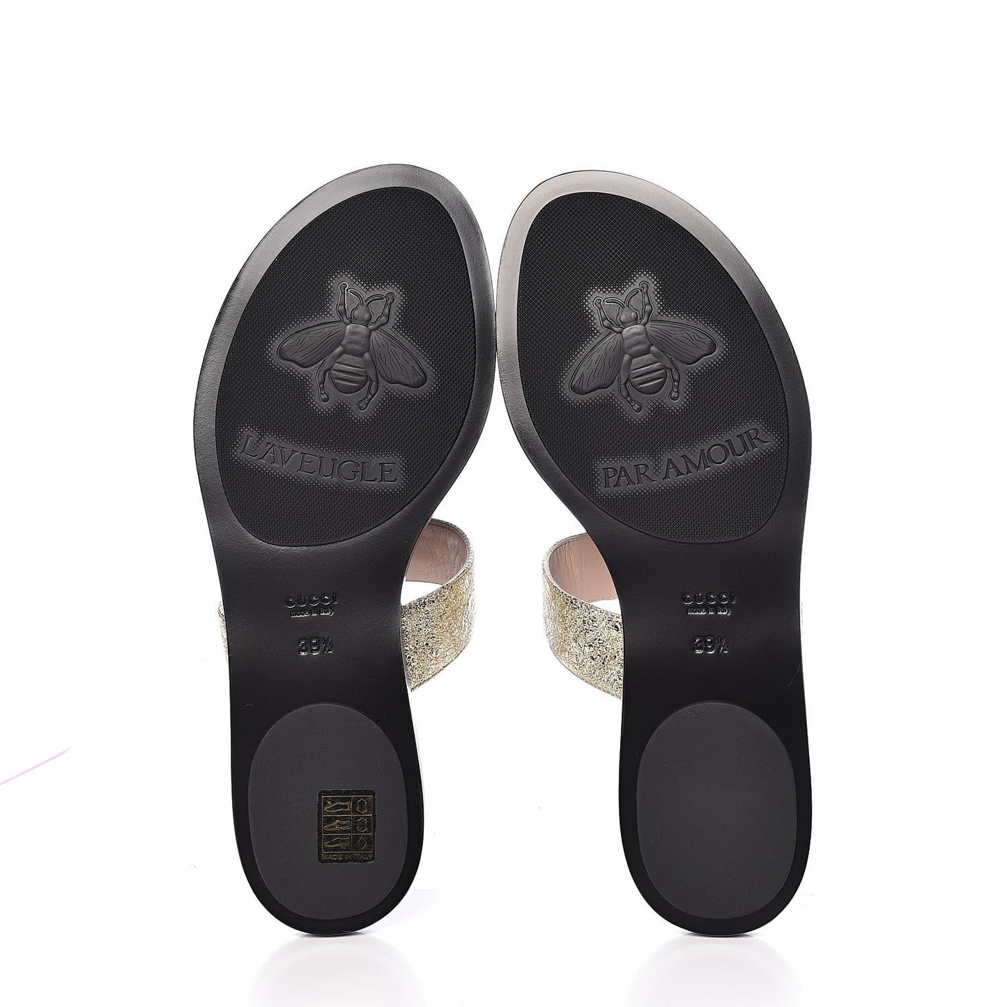 Metallic Calfskin Double G Thong Sandals 39.5 Platino