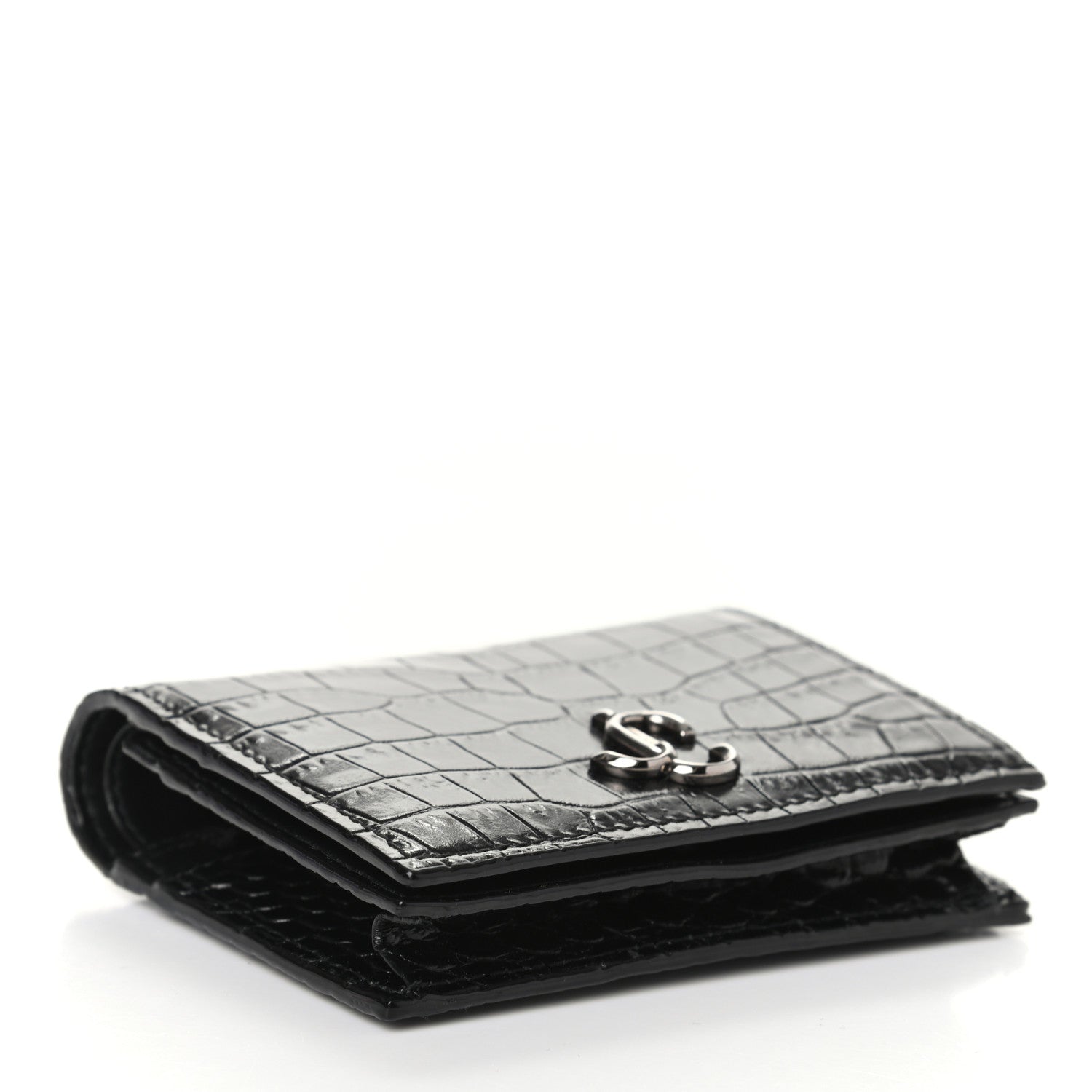 Jimmy Choo Calfskin Crocodile Embossed Hanne Wallet Black 4 of 6
