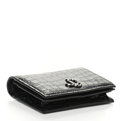 Jimmy Choo Calfskin Crocodile Embossed Hanne Wallet Black 4 of 6
