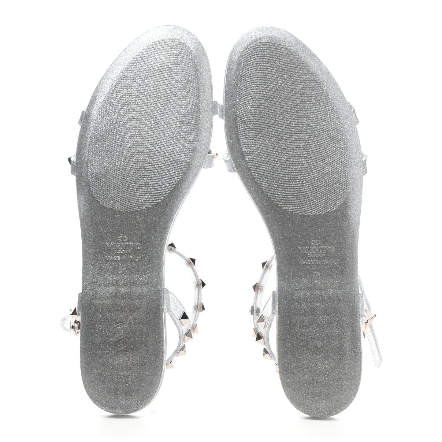 PVC Jelly Glitter Rockstud Caged Sandals 41 SIlver