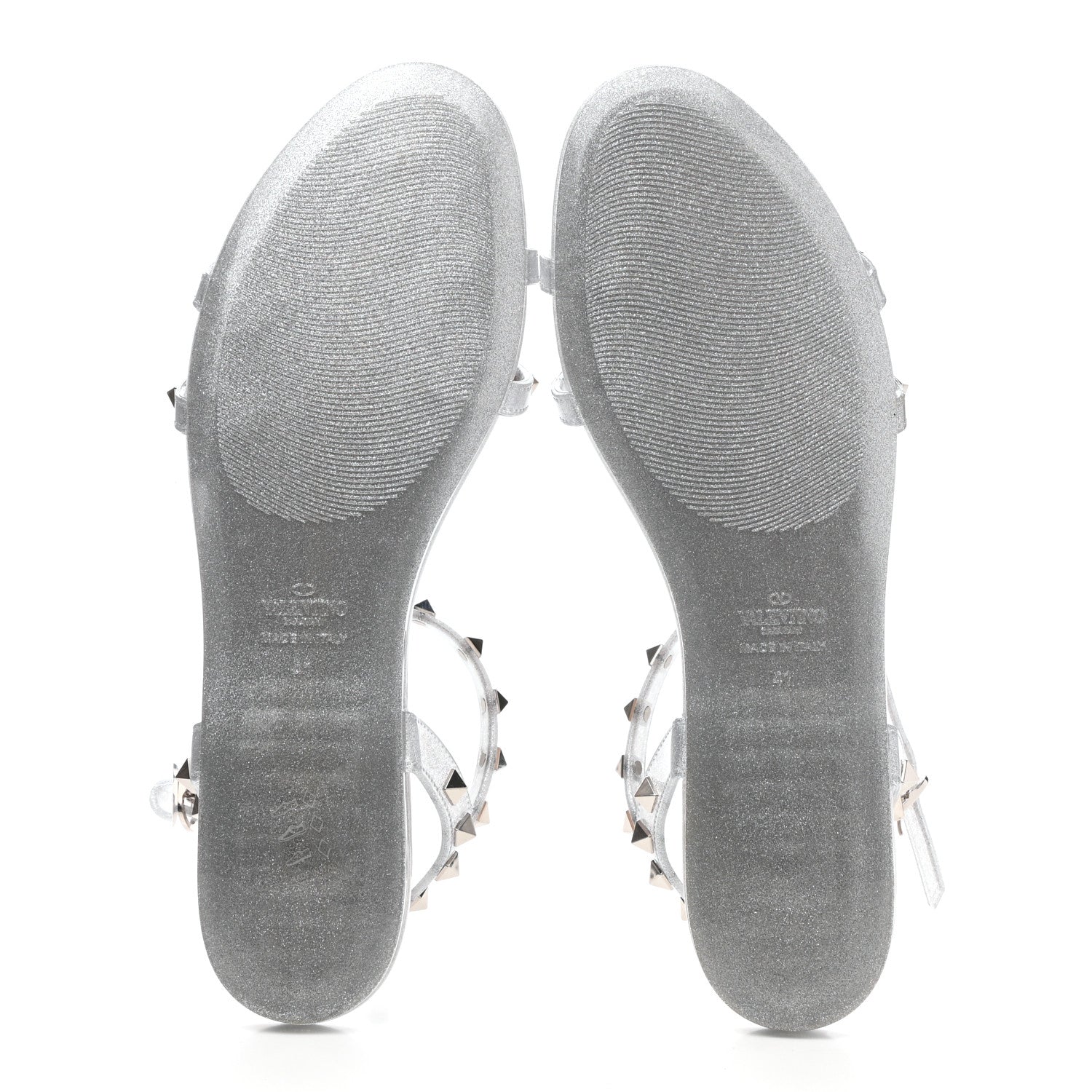 Valentino Garavani PVC Jelly Glitter Rockstud Caged Sandals 41 SIlver 6 of 8