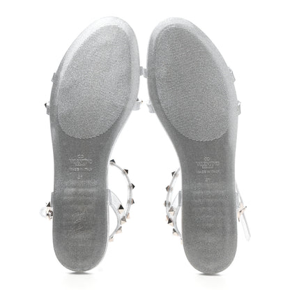 Valentino Garavani PVC Jelly Glitter Rockstud Caged Sandals 41 SIlver 6 of 8