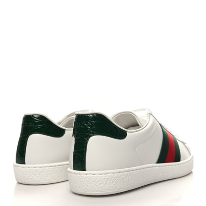 Gucci Calfskin Crocodile Web Mens Ace Sneakers 8.5 White Green 4 of 9