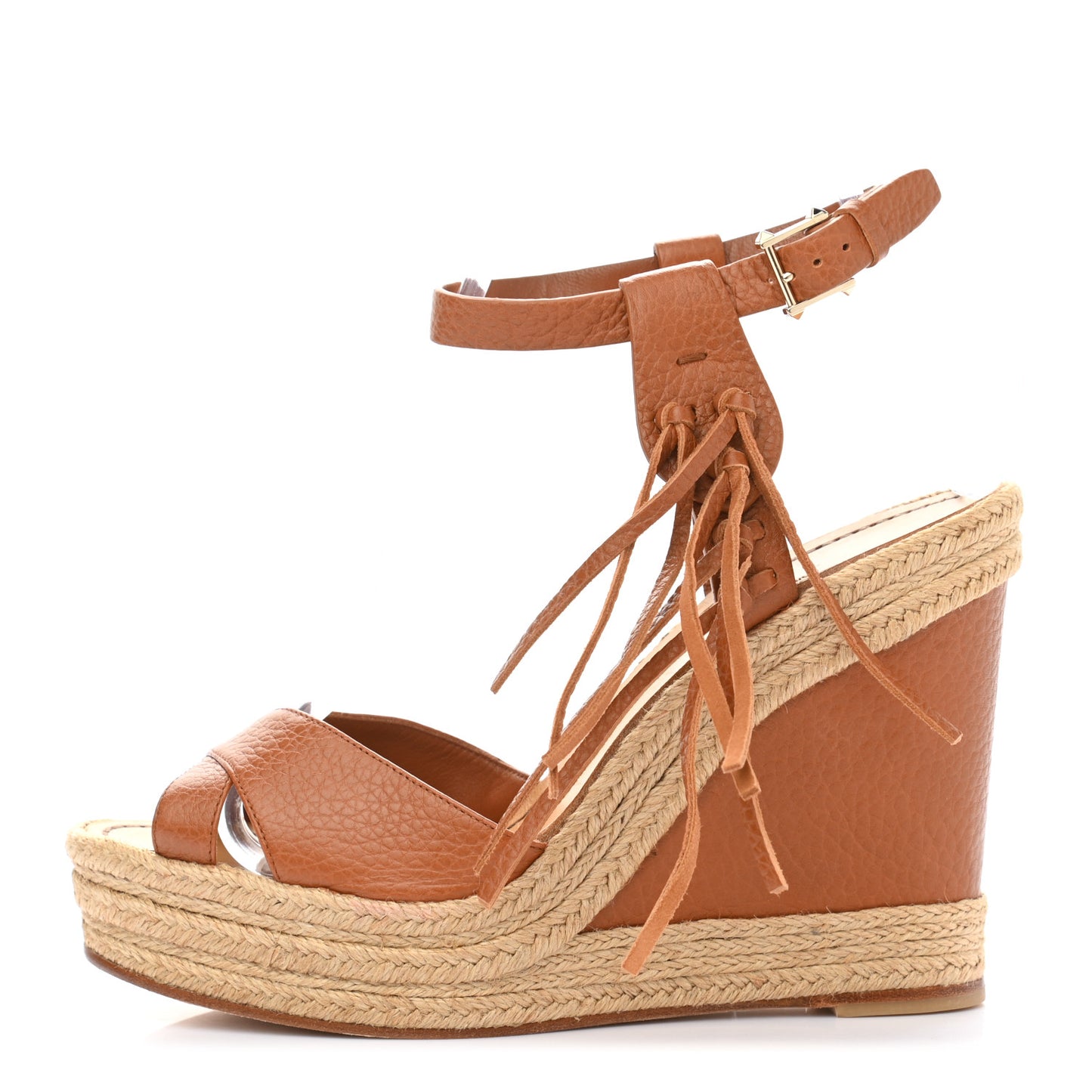 Calfskin Fringe Espadrille Wedge Sandals 39.5 Light Cuir