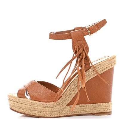 Valentino Garavani Calfskin Fringe Espadrille Wedge Sandals 39.5 Light Cuir 1 of 9