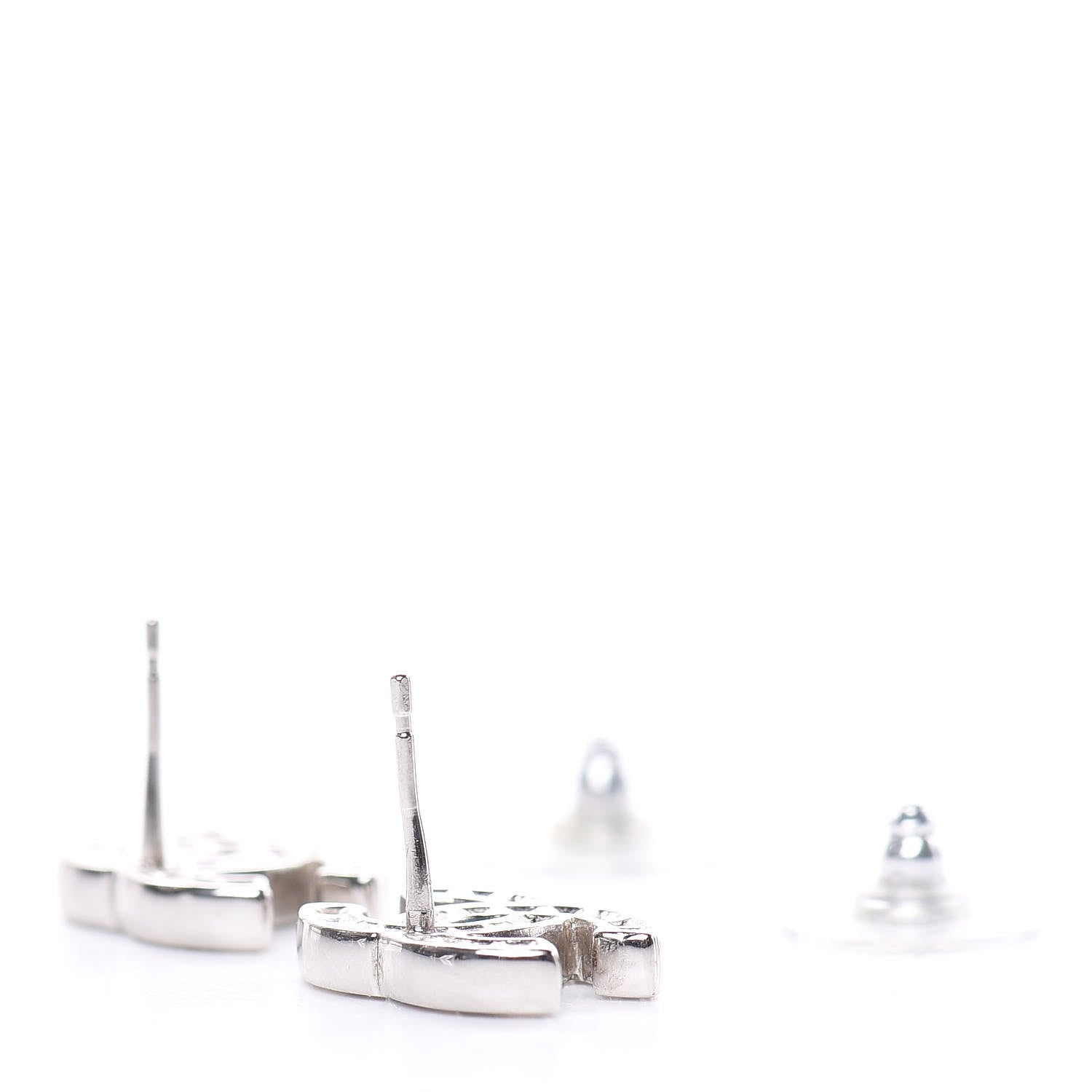 Chanel Baguette Crystal CC Earrings Silver 3 of 5