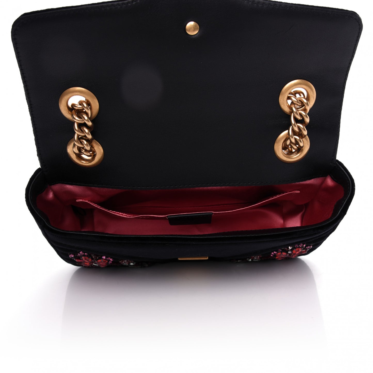 Velvet Matelasse Embroidered Mini GG Marmont Shoulder Bag Black