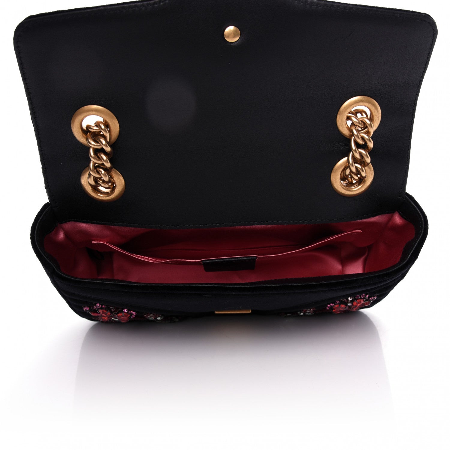 Gucci Velvet Matelasse Embroidered Mini GG Marmont Shoulder Bag Black 5 of 9