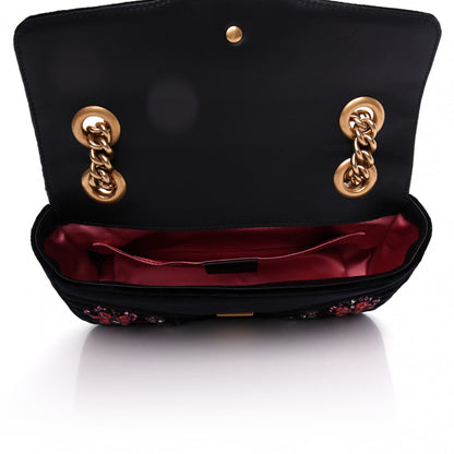 Gucci Velvet Matelasse Embroidered Mini GG Marmont Shoulder Bag Black 5 of 9