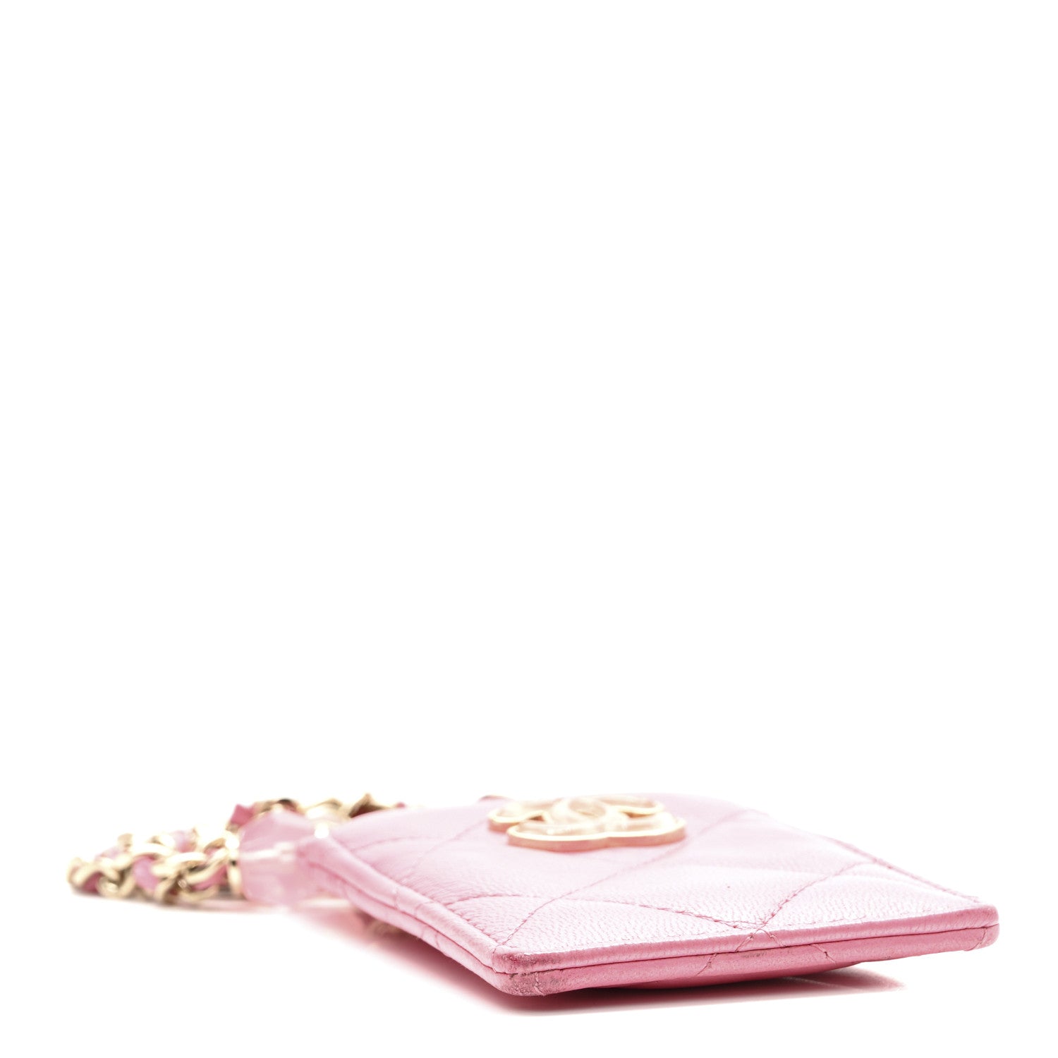 Chanel Lambskin Quilted Enamel Chanel Card Holder On Chain Pink 4 of 8