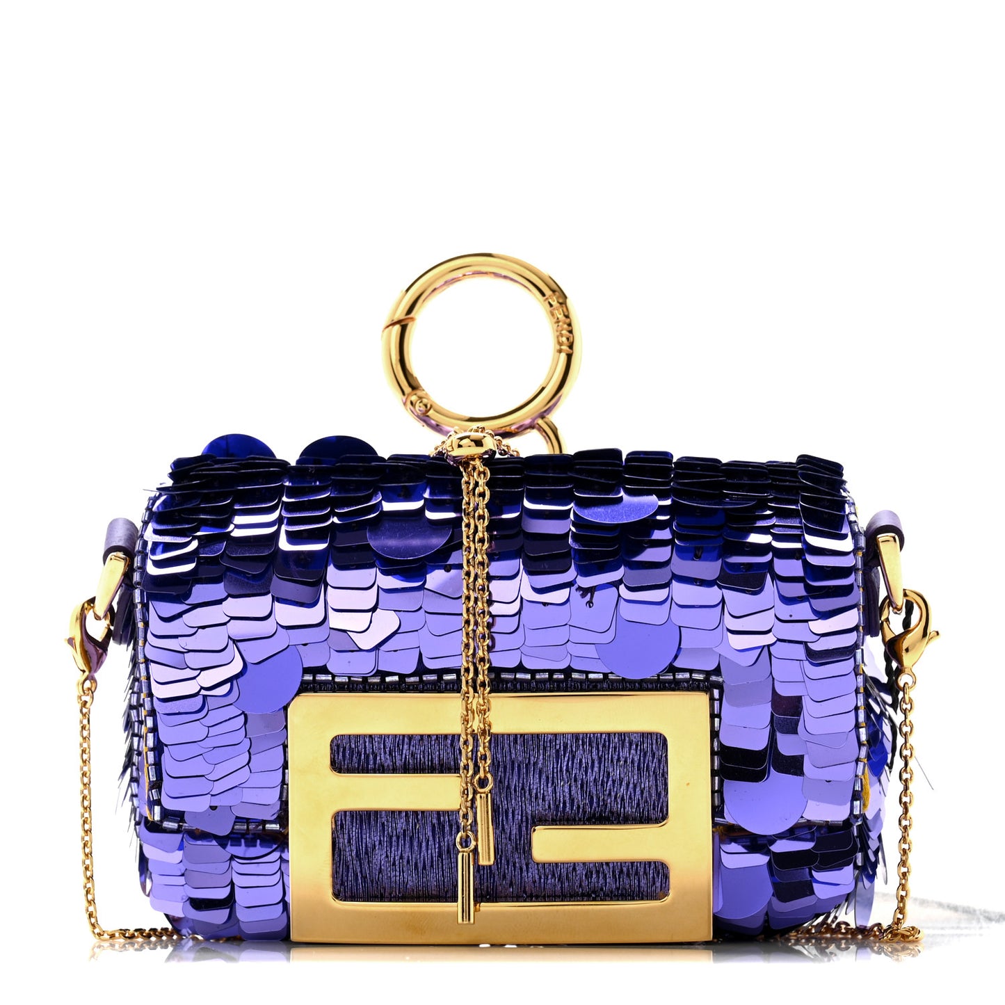 Sequin Paillettes Shiny Nappa Sex and the City Nano Maxi Buckle Baguette Charm Viola Purple