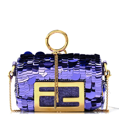 Fendi Sequin Paillettes Shiny Nappa Sex and the City Nano Maxi Buckle Baguette Charm Viola Purple 1 of 11