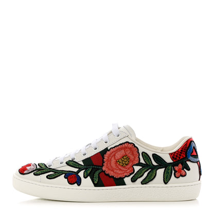 Gucci Calfskin Web Floral Embroidered Womens Ace Sneakers 38 White 1 of 9