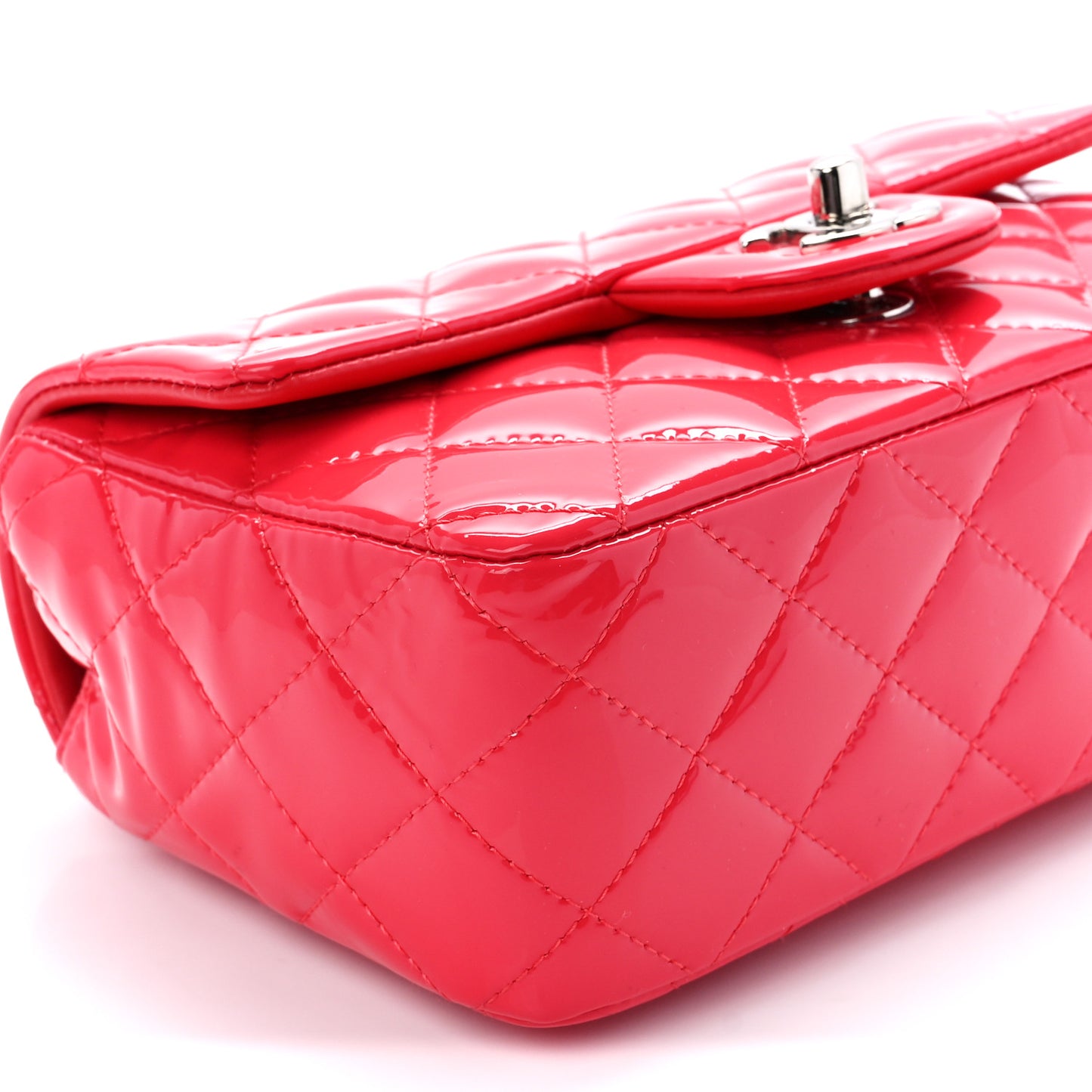 Patent Calfskin Quilted Mini Rectangular Flap Coral