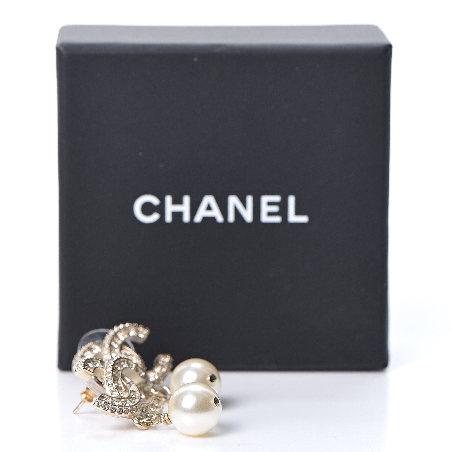 Chanel Crystal Pearl CC Drop Earrings Gold 5 of 5