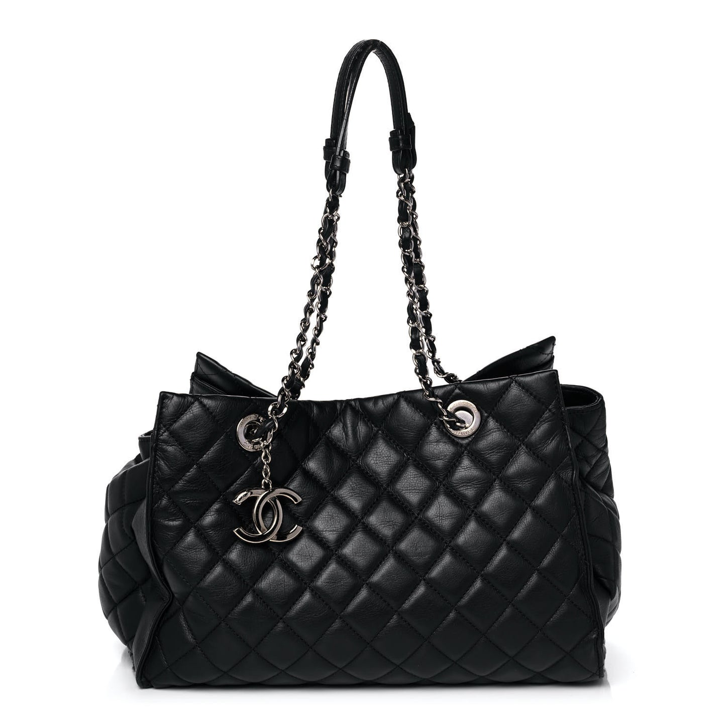 Calfskin Quilted Large Chic and Soft Shopping Tote Black