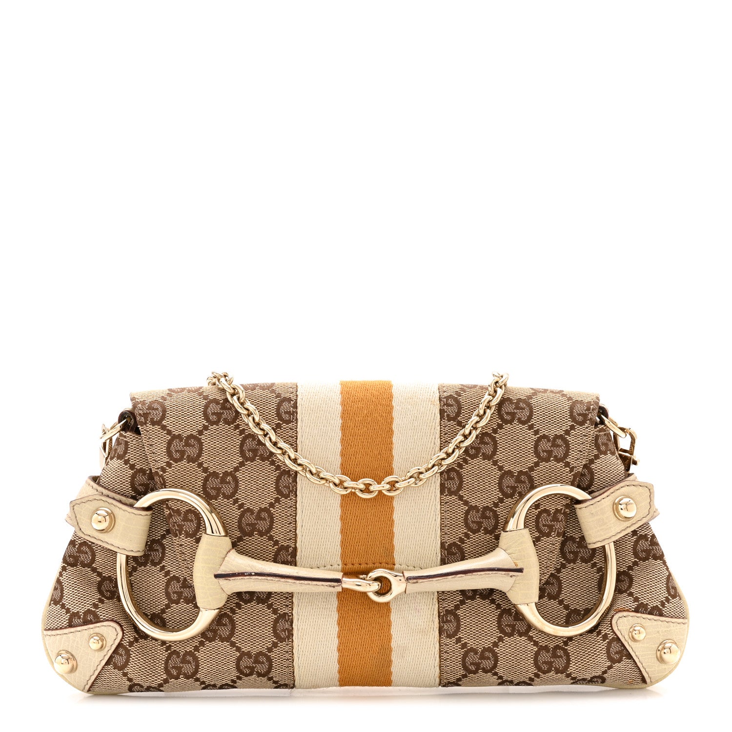 Gucci Monogram Web Small Horsebit Chain Clutch Off White 1 of 11