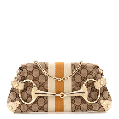 Gucci Monogram Web Small Horsebit Chain Clutch Off White 1 of 11