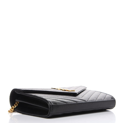 Saint Laurent Grain De Poudre Matelasse Chevron Monogram Chain Wallet Black 4 of 8