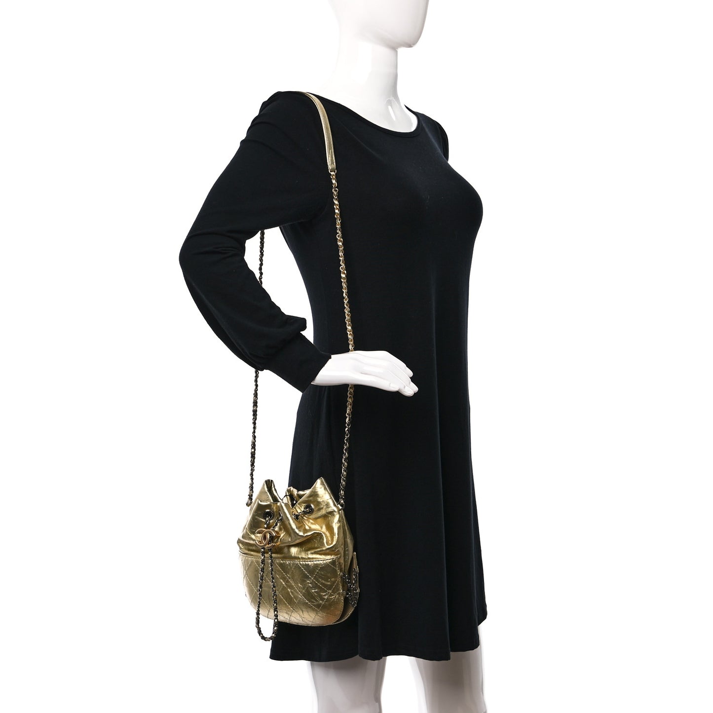 Metallic Aged Calfskin Quilted Small Gabrielle Bucket Gold