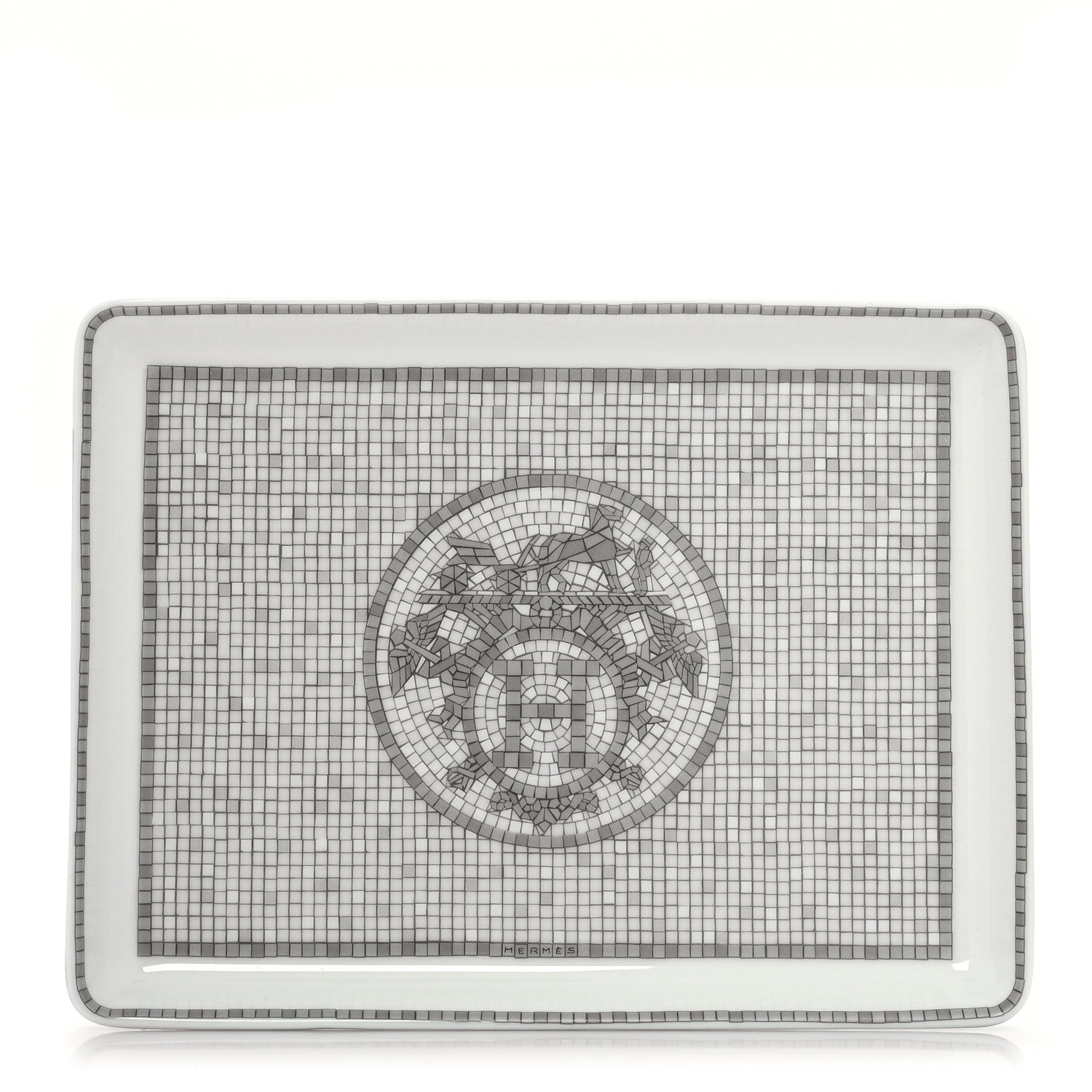 Hermes Porcelain Mosaique Au 24 Sushi Plate Platine 1 of 8