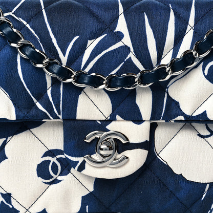 Chanel Floral Printed Silk CC Medium Single Flap Navy Blue White 8 of 11