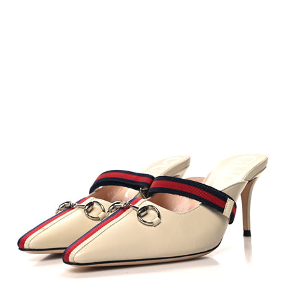Gucci Malaga Kid Sylvie Web Cross Strap Mid-Heel Slides 36.5 Vintage White 3 of 9