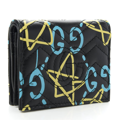 Gucci Calfskin Matelasse GucciGhost GG Marmont Card Case Wallet Black New Acquamarine 3 of 11