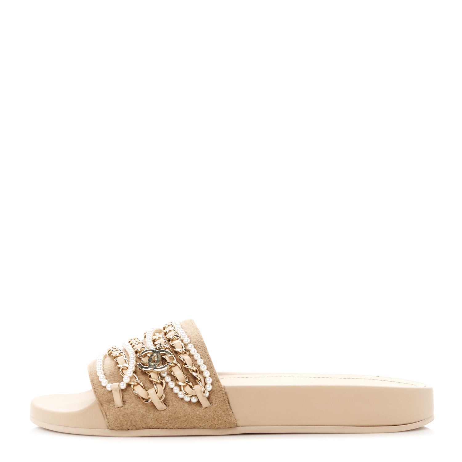 Chanel Canvas Chain Flat Sandals 38 Beige 1 of 8
