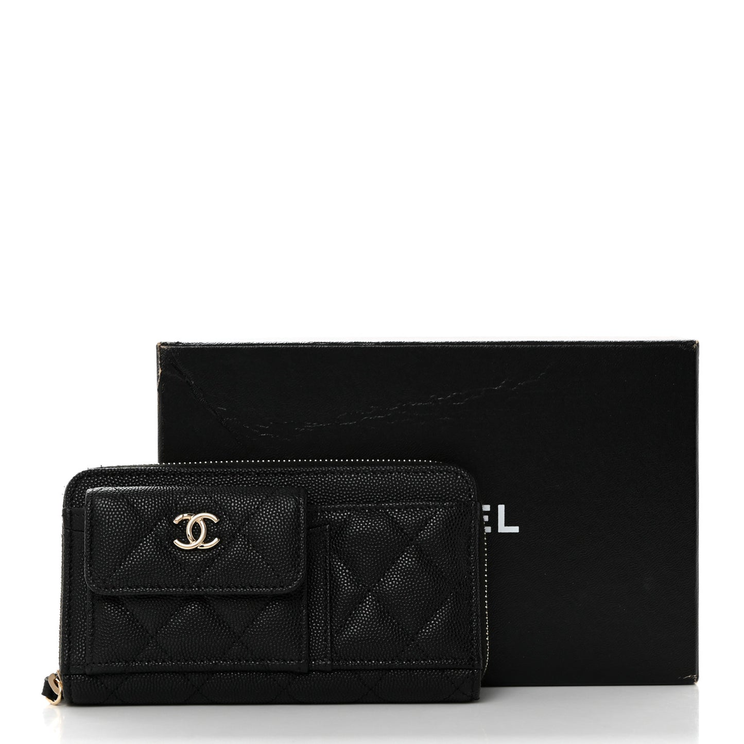 Caviar Quilted In & Out Zip Around Wallet Black