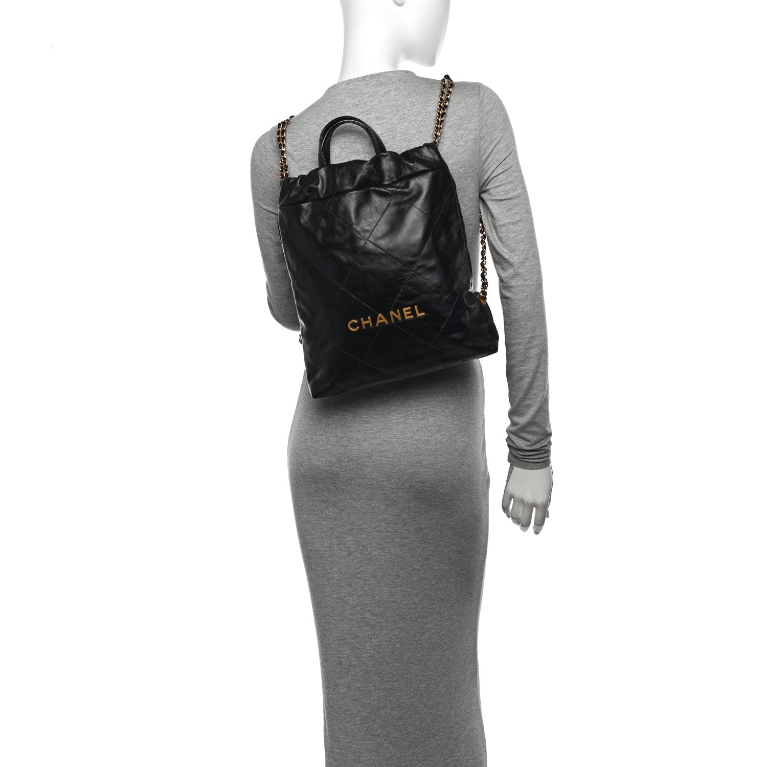 Chanel Shiny Calfskin Quilted Chanel 22 Backpack Black 1630156