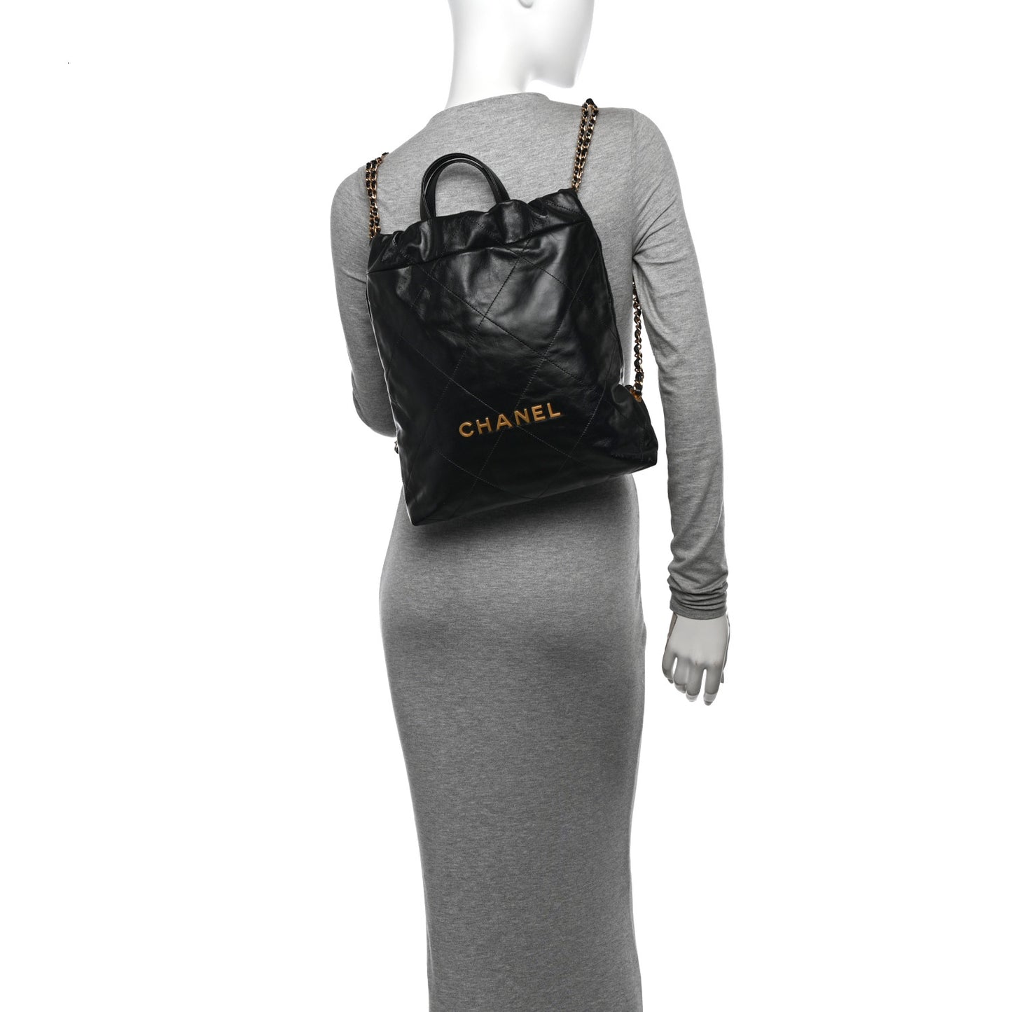 Shiny Calfskin Quilted Chanel 22 Backpack Black