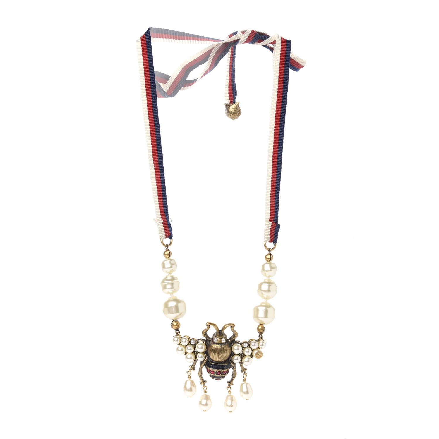 Gucci Crystal Pearl GG Sylvie Bee Necklace 2 of 4