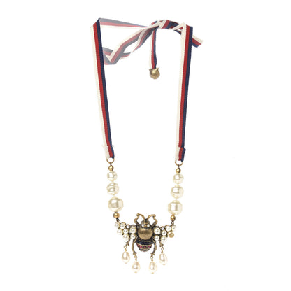 Gucci Crystal Pearl GG Sylvie Bee Necklace 2 of 4