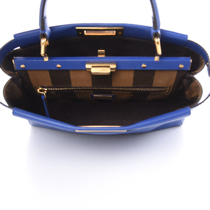 Fendi Vitello Morgan Fabric Jacquard Pequin Medium Peekaboo Iconic Satchel Blue Neon Tobacco 6 of 15