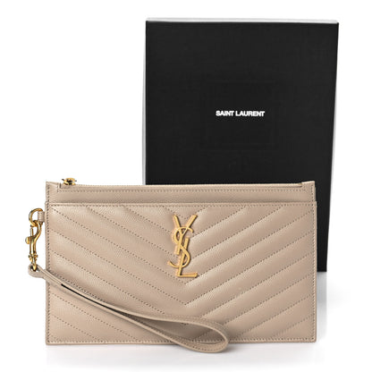 Saint Laurent Grain De Poudre Chevron Monogram Large Bill Pouch Dark Beige 11 of 11