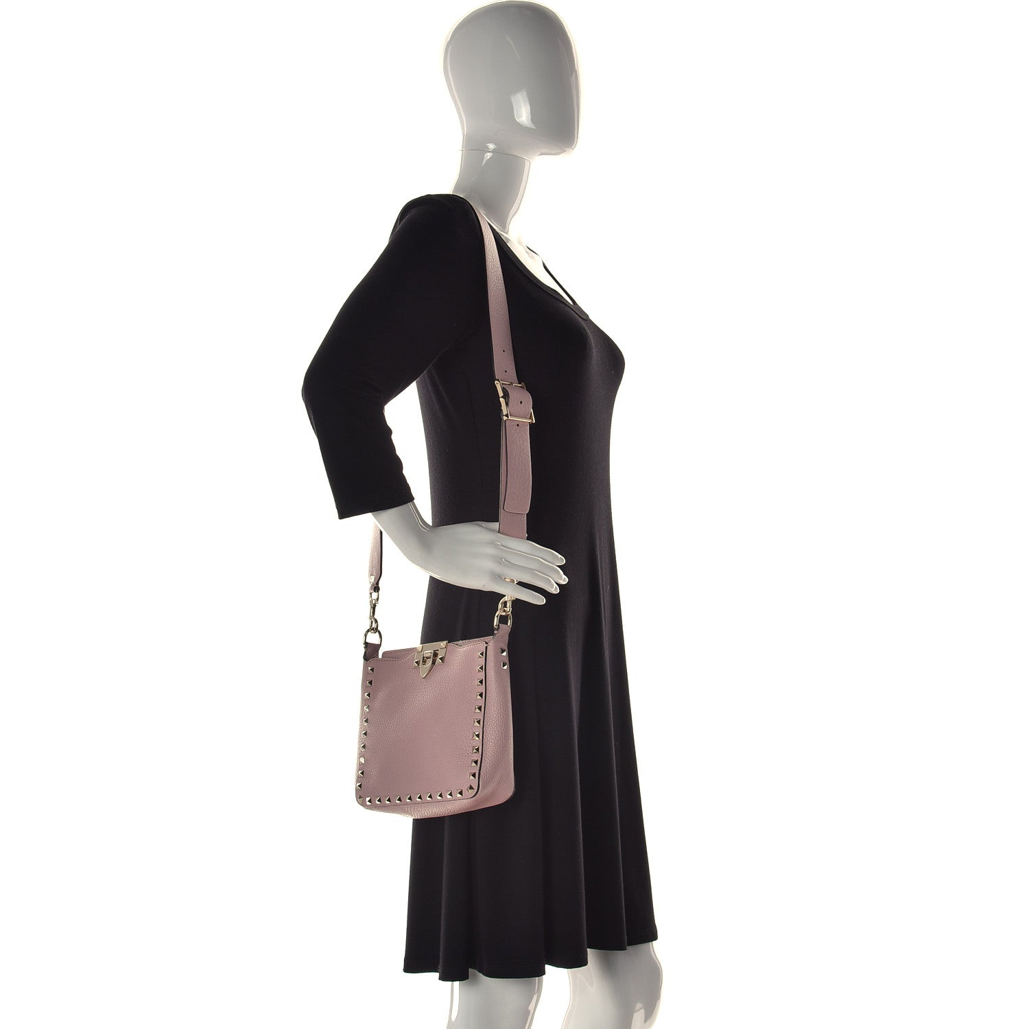 Valentino Garavani Pebbled Calfskin Small Rockstud Flip-Lock Messenger Bag Water Rose 2 of 11