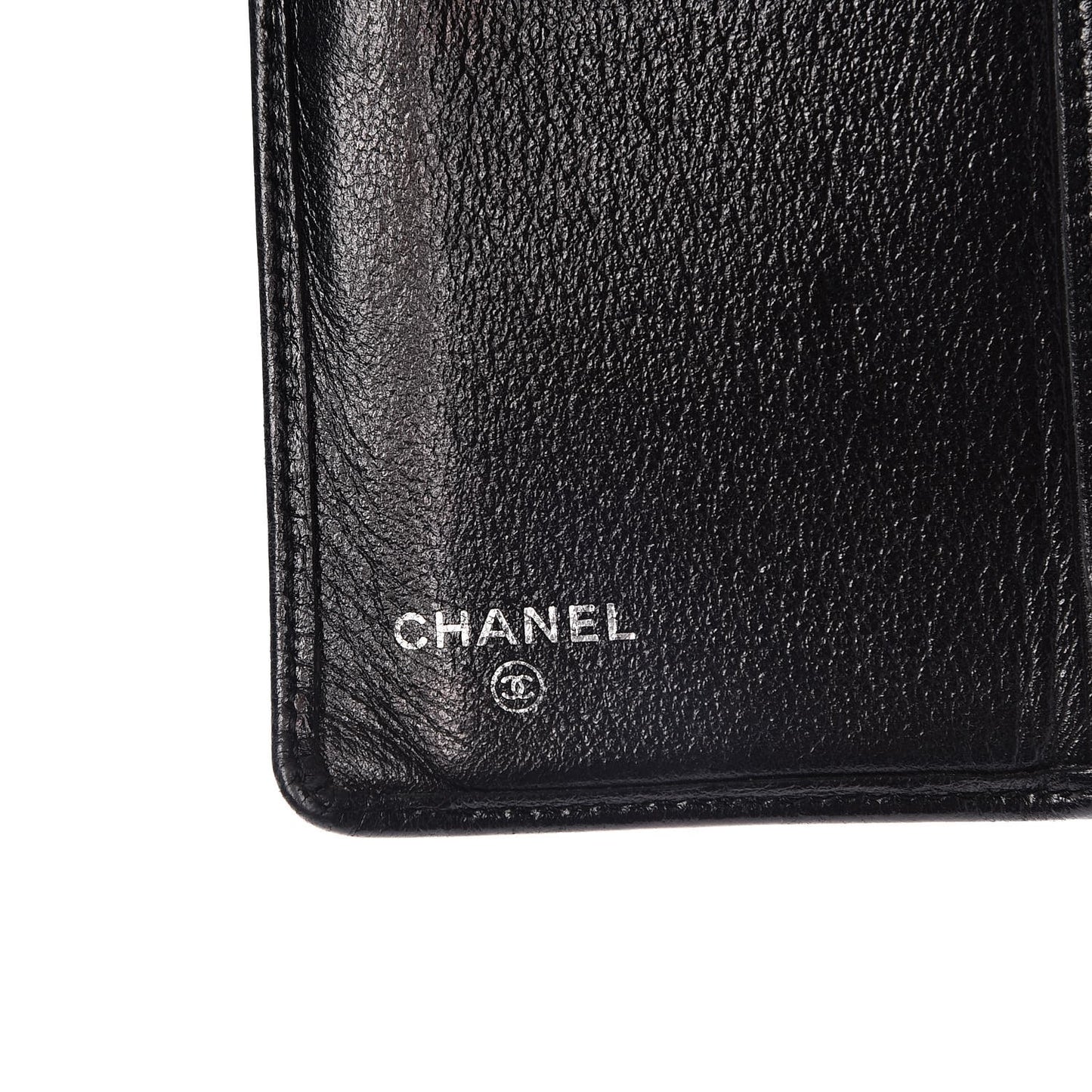 Goatskin Camellia Embossed Yen Wallet Black