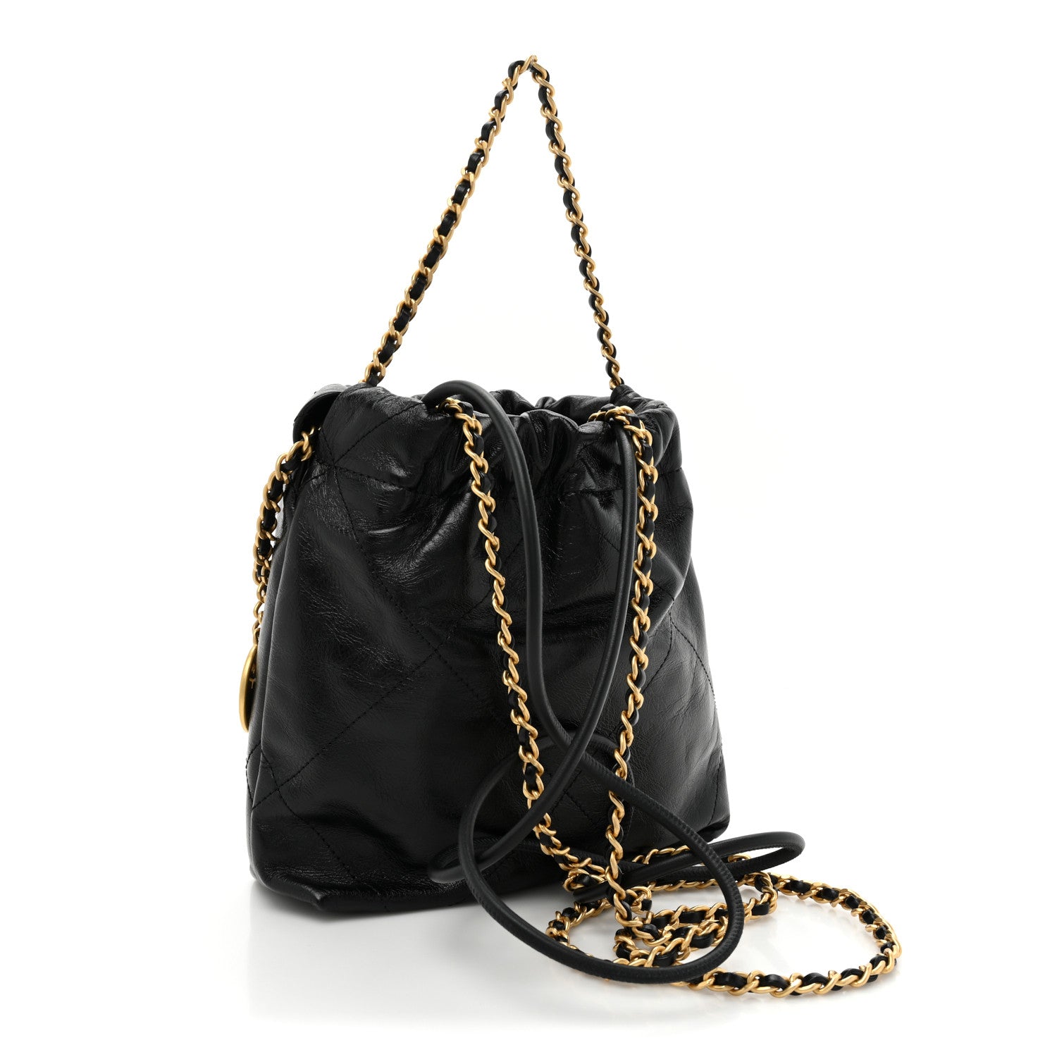 Chanel Shiny Crumpled Calfskin Quilted Pearl Mini Chanel 22 Black 3 of 10