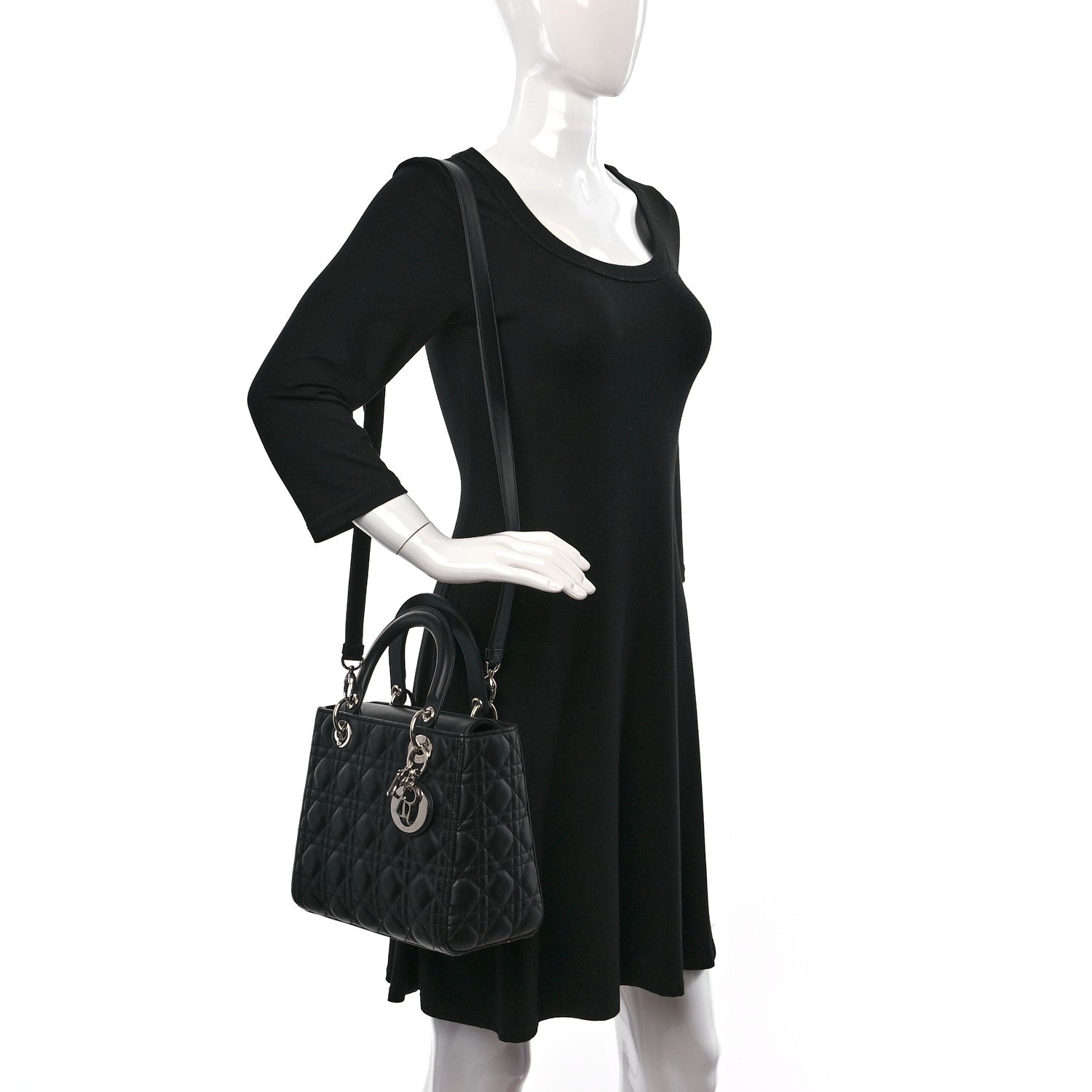 Christian Dior Lambskin Cannage Medium Lady Dior Black 2 of 9