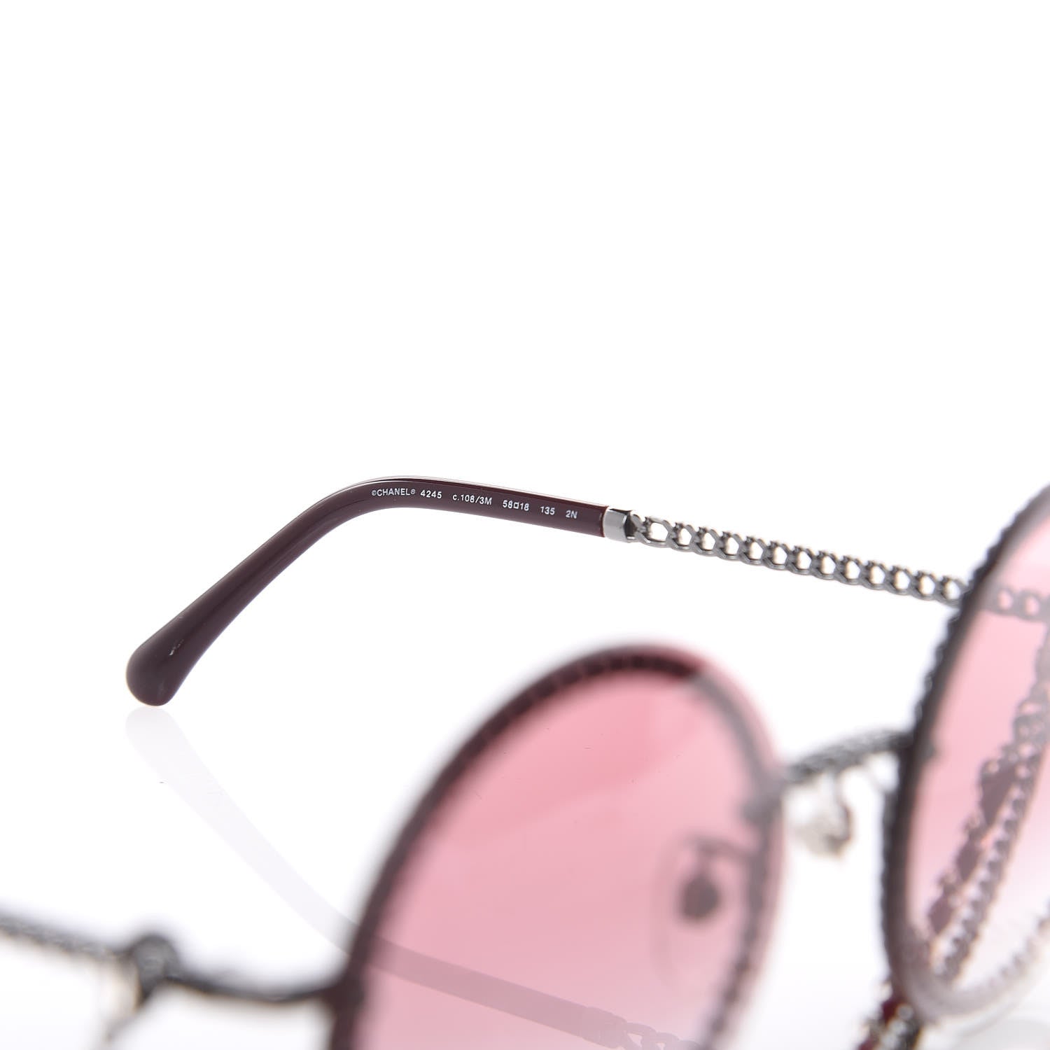 Chanel Round Removable Triple Hanging Chain Sunglasses 4245 Pink Silver 7 of 8