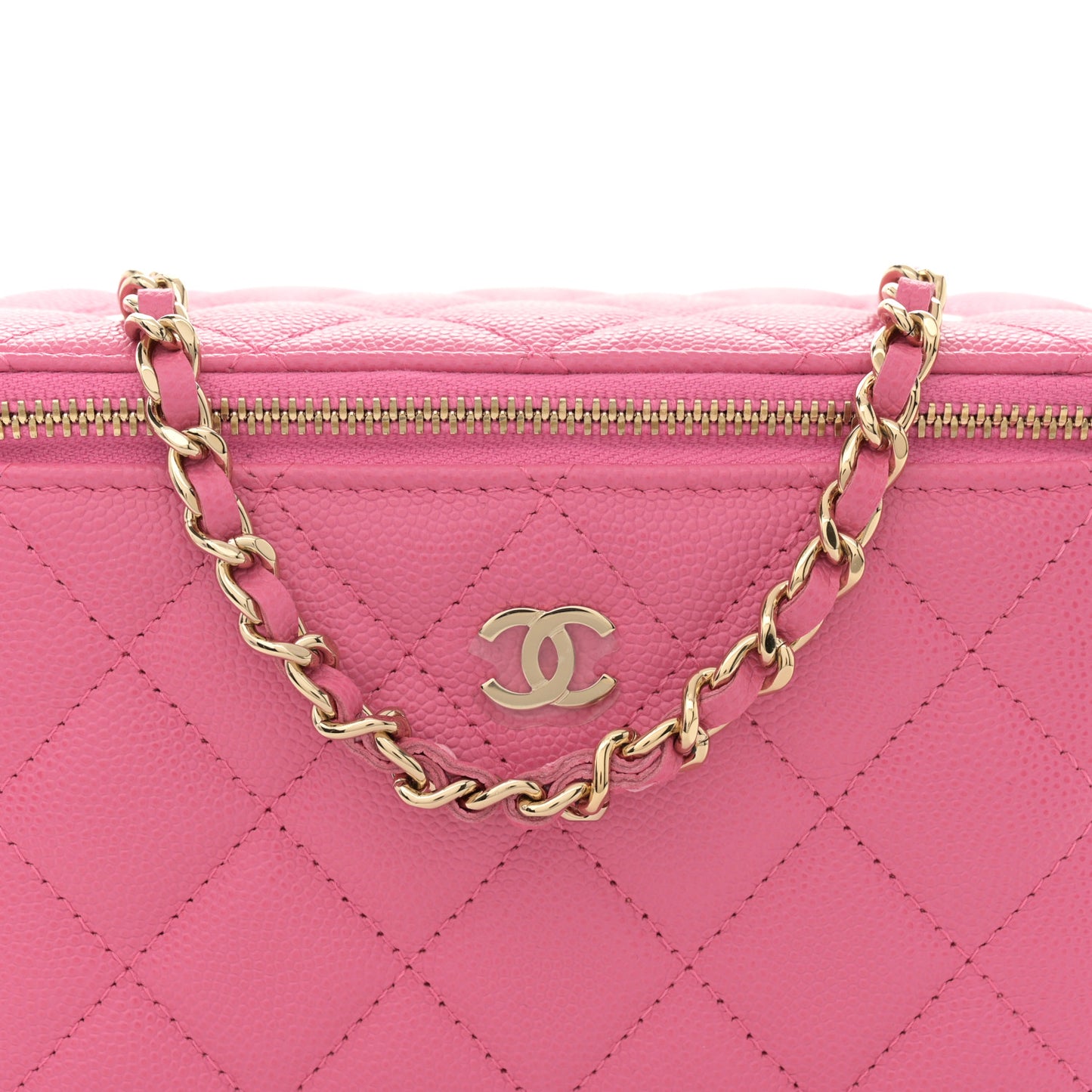 Caviar Quilted Small Vanity Case With Chain Pink