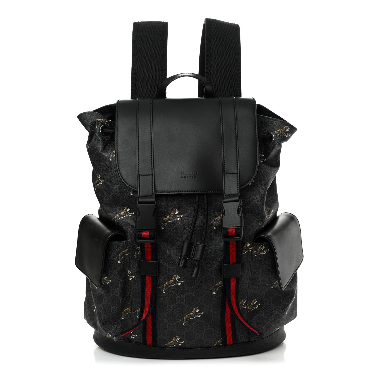 Gucci Soft GG Supreme Monogram Appia Calfskin Web Double Buckle Backpack Black 1 of 11