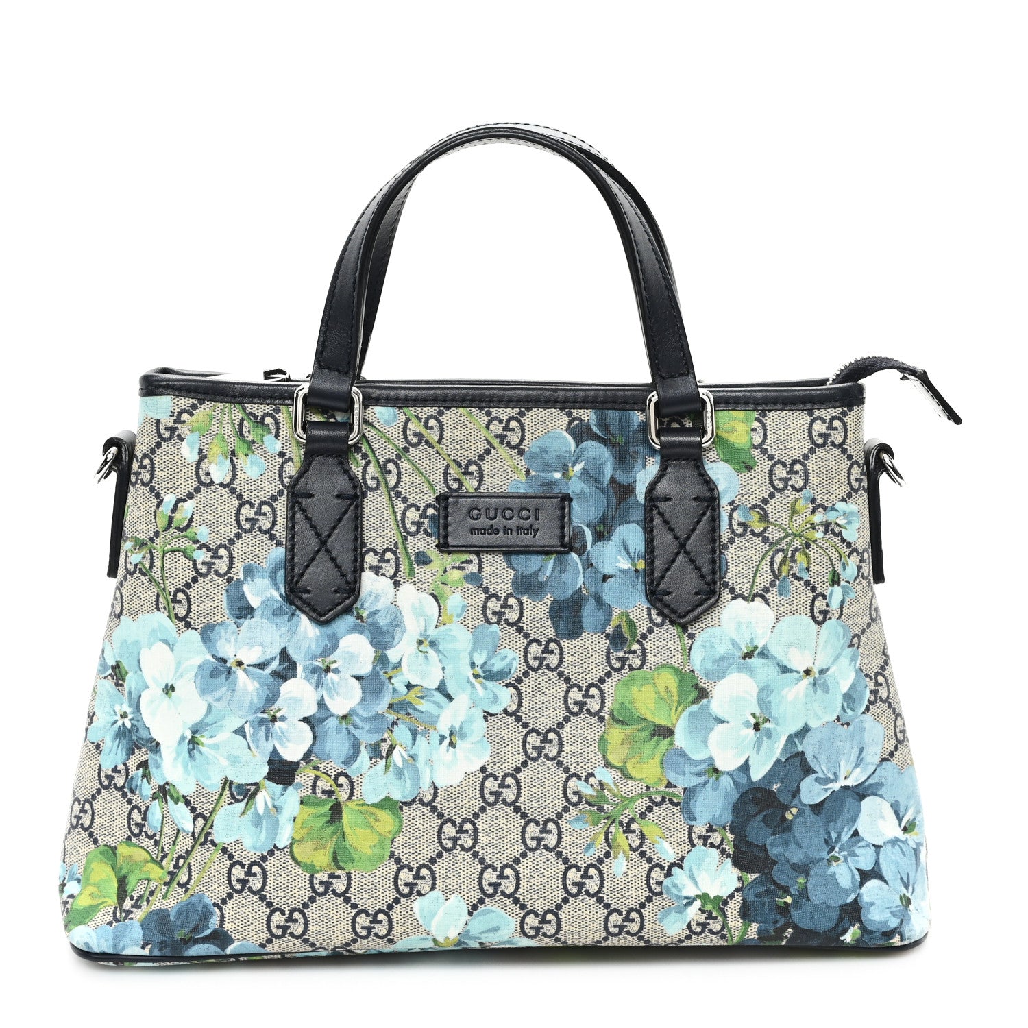 Gucci GG Supreme Monogram Blooms Small Zippered Tote Blue 1 of 11