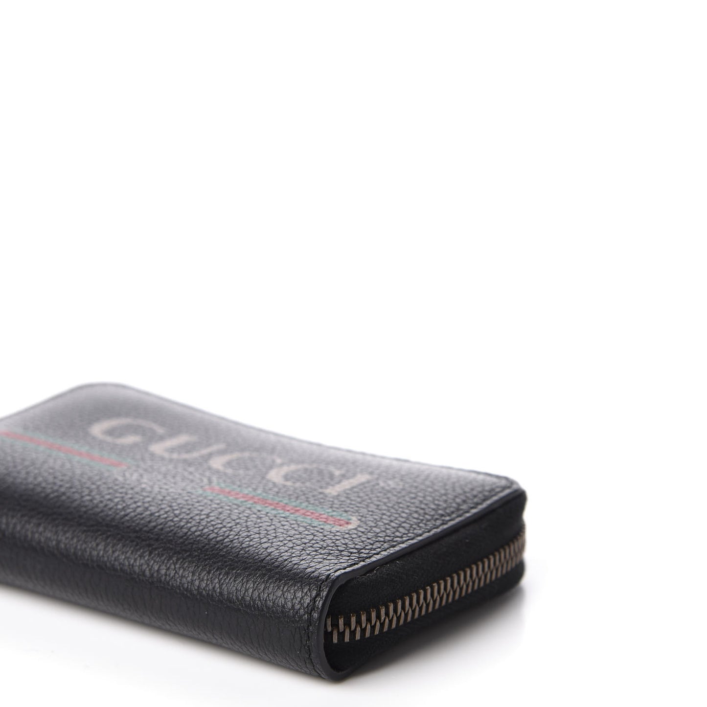 Calfskin Logo Zip Around Card Case Black