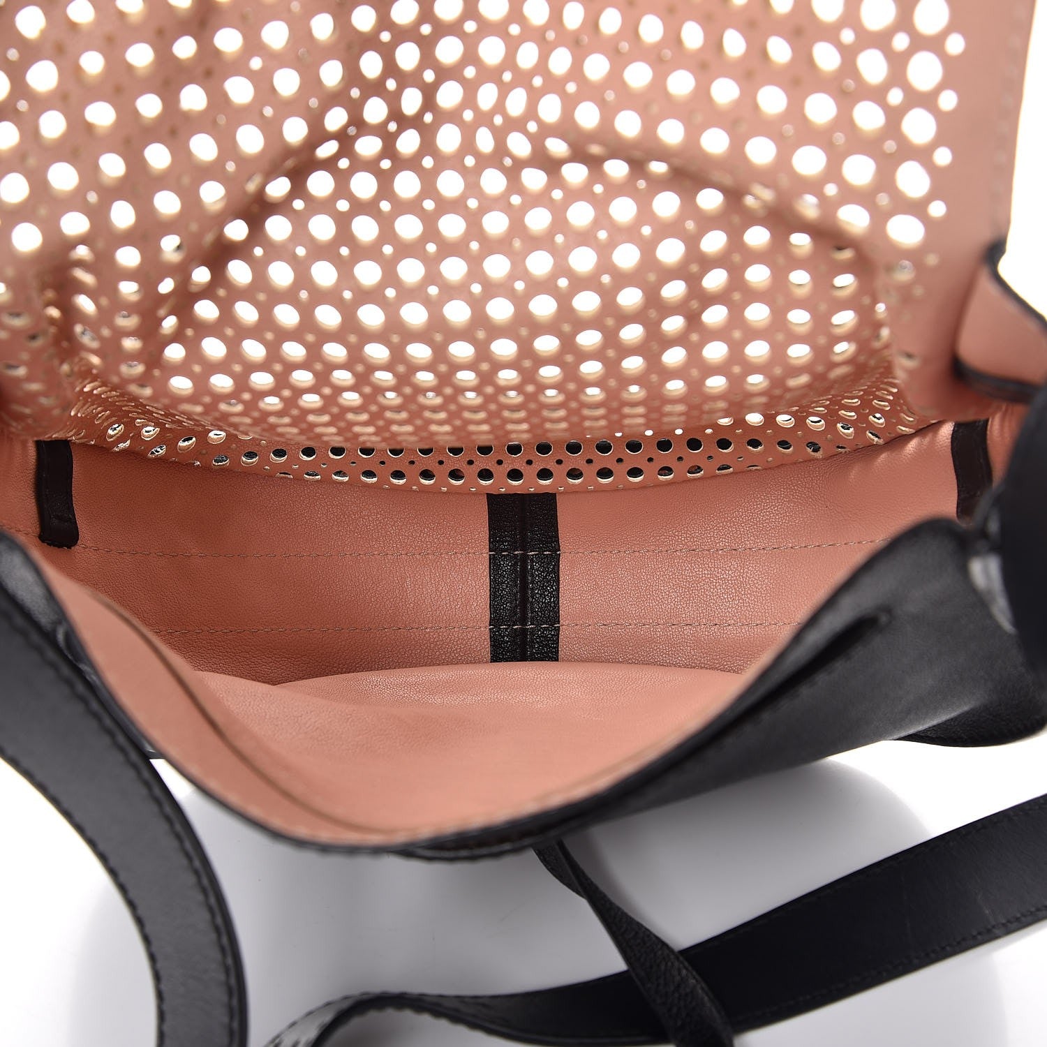 Chloe Calfskin Perforated Medium Marcie Round Crossbody Bag Black 7 of 9